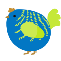 A sapphire and lime chicken with a half-bar pattern