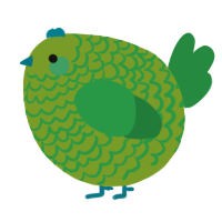 A chartreuse and viridian chicken with a lace pattern