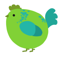 A grass and turquoise chicken with a neck-speckle pattern