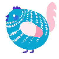 A cerulean and rose chicken with a bar pattern