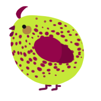 A lime and maroon chicken with a speckle pattern