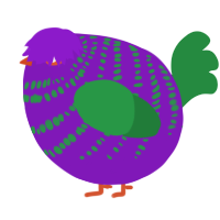 A violet and viridian chicken with a bar pattern