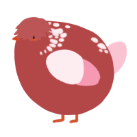 A red and rose chicken with a neck-speckle pattern