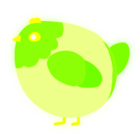 A apple and grass chicken with a head pattern