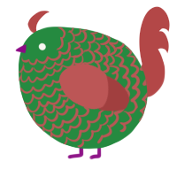 A viridian and red chicken with a lace pattern