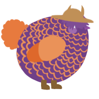 A indigo and vermilion chicken with a lace pattern