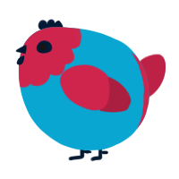 A cerulean and crimson chicken with a head pattern
