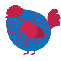 A sapphire and crimson chicken with a speckle pattern