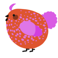 A vermilion and orchid chicken with a speckle pattern