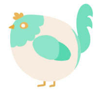 A cream and mint chicken with a head pattern