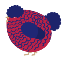 A crimson and navy chicken with a lace pattern