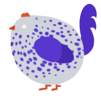 A mist and indigo chicken with a speckle pattern