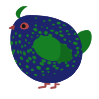A navy and leaf chicken with a speckle pattern