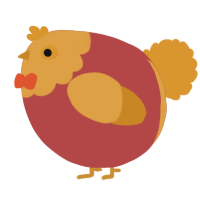 A red and orange chicken with a head pattern