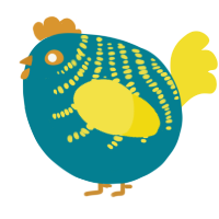 A sea and yellow chicken with a half-bar pattern