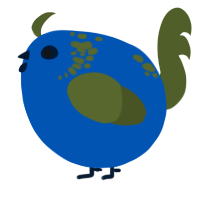 A ultramarine and olive chicken with a neck-speckle pattern