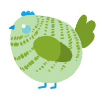 A gluppy and chartreuse chicken with a bar pattern