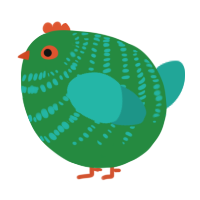 A viridian and turquoise chicken with a bar pattern