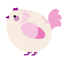 A cream and pink chicken with a neck-speckle pattern