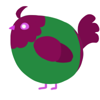 A viridian and wine chicken with a head pattern