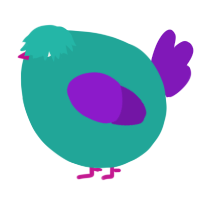 A turquoise and violet chicken