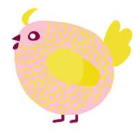 A rose and yellow chicken with a lace pattern