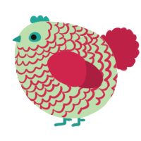 A gluppy and crimson chicken with a lace pattern