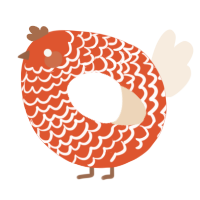 A vermilion and cream chicken with a lace pattern