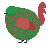 A viridian and red chicken with a lace pattern