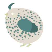 A beige and sea chicken with a speckle pattern