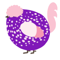 A violet and rose chicken with a speckle pattern