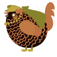 A black and brown chicken with a lace pattern