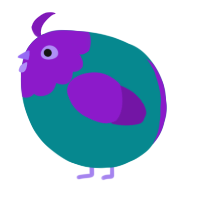 A teal and violet chicken with a head pattern