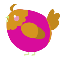 A fuchsia and ochre chicken with a head pattern