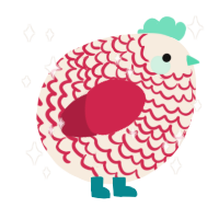 A cream and crimson chicken with a lace pattern