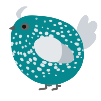 A teal and mist chicken with a speckle pattern