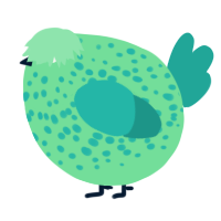 A spring and turquoise chicken with a speckle pattern