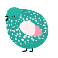 A turquoise and rose chicken with a speckle pattern
