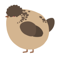 A beige and bark chicken with a neck-speckle pattern