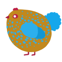 A ochre and sky chicken with a speckle pattern