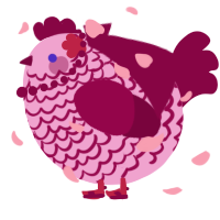 A pink and maroon chicken with a lace pattern
