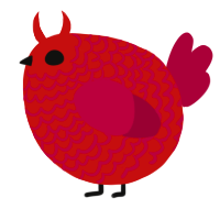 A red and maroon chicken with a lace pattern