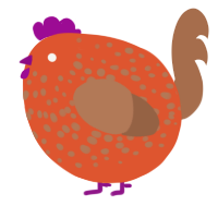A vermilion and brown chicken with a speckle pattern