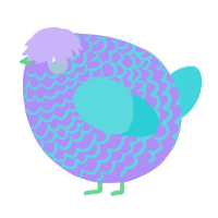 A lilac and aqua chicken with a lace pattern
