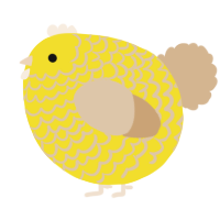 A yellow and beige chicken with a lace pattern