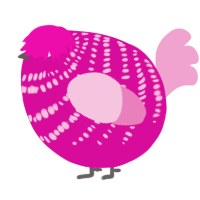 A fuchsia and pink chicken with a bar pattern