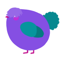 A blurple and teal chicken