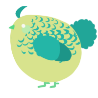A lemon and turquoise chicken with a half-lace pattern