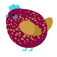 A maroon and gold chicken with a speckle pattern