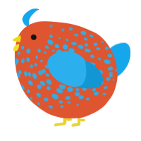 A vermilion and sky chicken with a speckle pattern